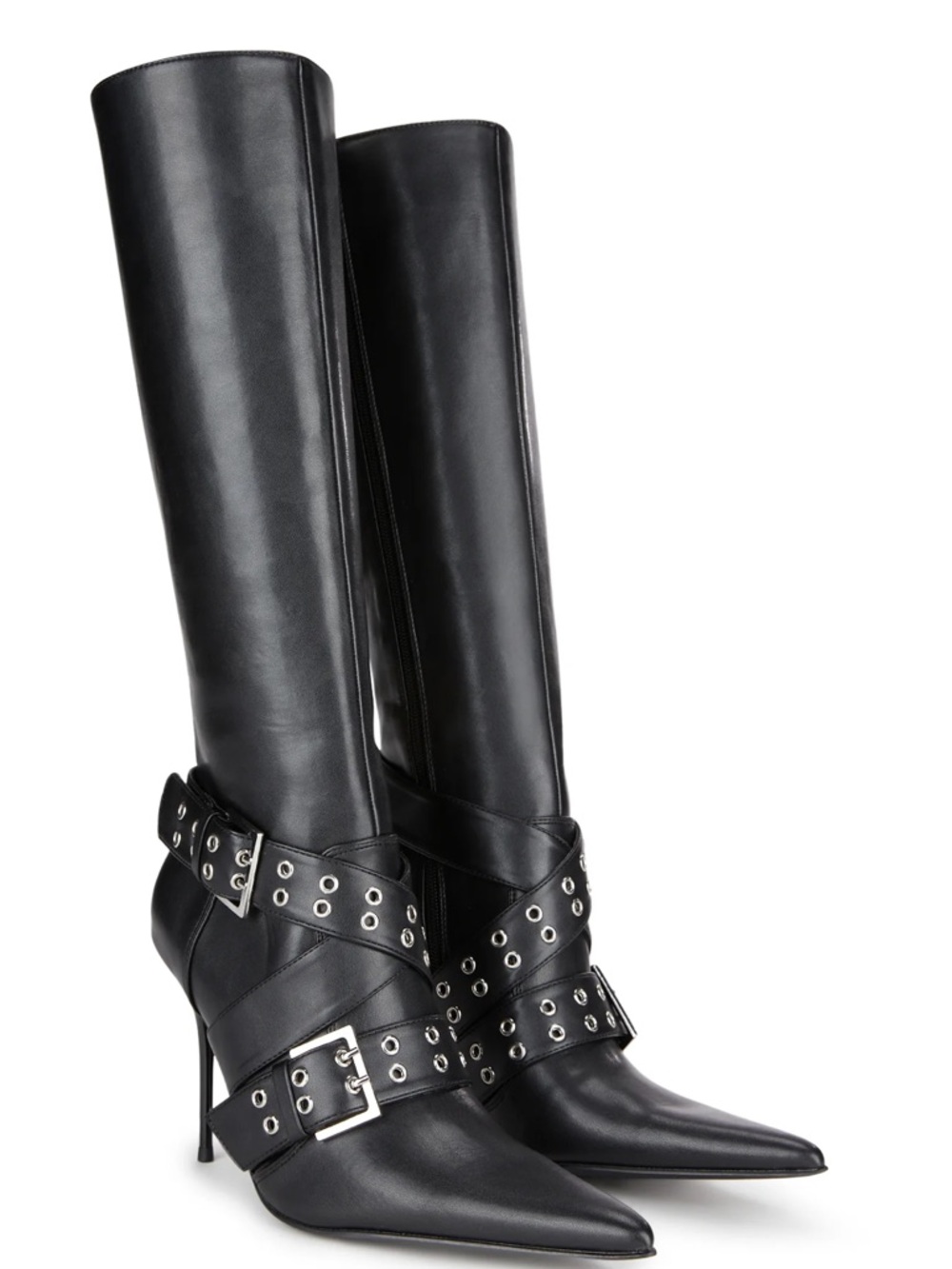Dolls Kill Black Pointed-Toe Knee-High Stiletto Boots